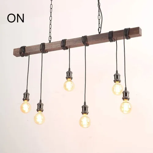 Vista 8 de Eoyemin Lámpara colgante de madera rústica con 6 luces de estilo rústico y retro, línea de suspensión industrial, se puede ajustar libremente