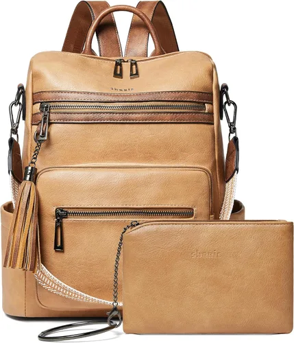 Vista 21 de Mochila de cuero Shrrie para mujer, bolso de diseñador de moda para mujer, mochila de viaje convertible, bolso de hombro con muñequera, Mochilas