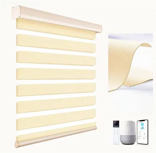 Vista 9 de tipiace Persianas inteligentes de cebra motorizadas con cable duro con Alexa Google Home, tela filtrante de luz de doble capa, persianas Negro