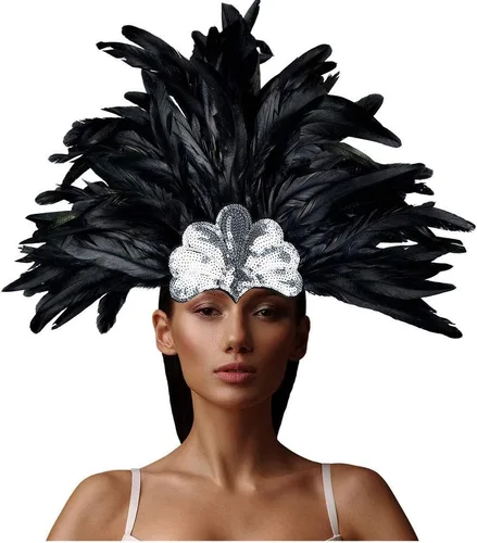 Vista 2 de HOMELEX Tocado de plumas negras para mujer, accesorios de carnaval caribeño