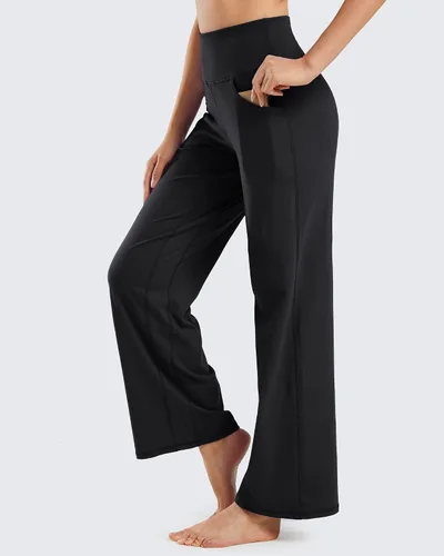 Vista 5 de Promover Pantalones de yoga de pierna ancha para mujer, pantalones holgados y cómodos con bolsillos, pantalones elásticos de cintura alta