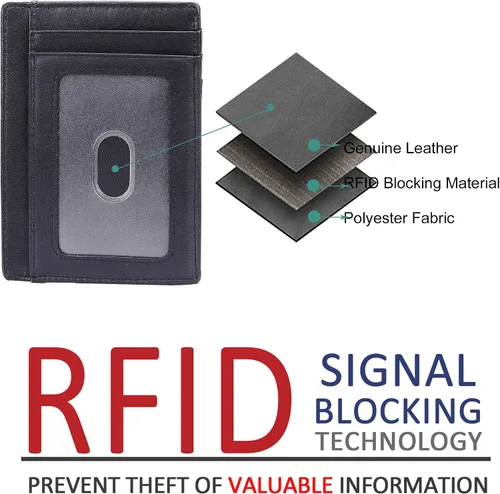 Vista 5 de Kinzd Cartera delgada y minimalista de cuero RFID con bolsillo frontal para hombre