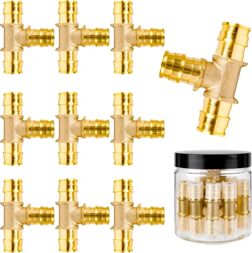 Vista 14 de PEX-A - Paquete combinado de accesorios de expansión – 1/2 pulgada en T y codo, paquete de 10 (5 T + 5 codos), latón sin plomo, compatible