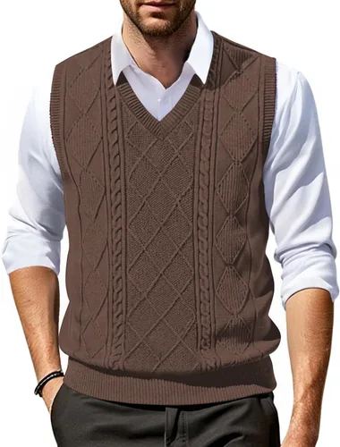 Vista 17 de COOFANDY Chaleco de Suéter con Cuello en V para Hombre Chaleco de Punto Casual Pullover Chaleco Ajuste Ceñido Sin Mangas Ligero Chaleco de Suéter
