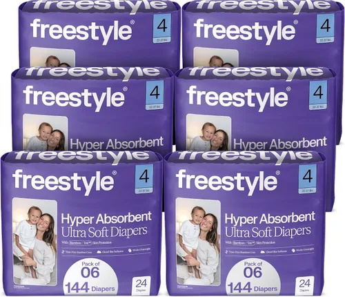 Vista 12 de Pañales Freestyle BambooTek - (Talla 1) Hiperabsorbentes y No Tóxicos – Pañales Desechables para Piel Sensible – Pañales Ultra Suaves (8-14 libras)