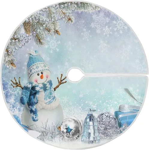 Vista 18 de Falda de árbol de Navidad azul de 36 pulgadas, decoraciones de copo de nieve plateado, tapete de árbol de Navidad para invierno, pequeño