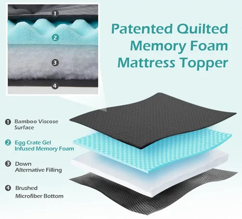 Vista 2 de Hansleep - Cubrecolchón de espuma viscoelástica tamaño individual Viscose Derived from Bamboo, Twin Size Mattress Pad Cover for Back Pain Relief