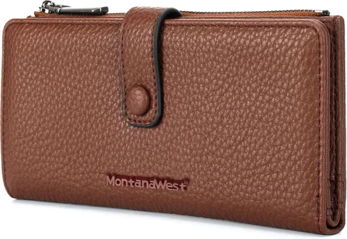 Vista 10 de Montana West Billetera pequeña para mujer, de piel auténtica, triple pliegue, tarjetero Rfid con cremallera y bolsillo para monedas, Un negro, Casual