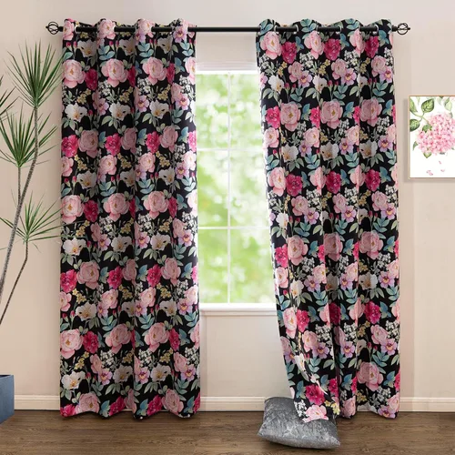 Vista 16 de Linentalks Juego de 2 paneles de cortinas opacas florales de 63 pulgadas de largo, cortinas opacas cortas con aislamiento térmico para sala de Verde