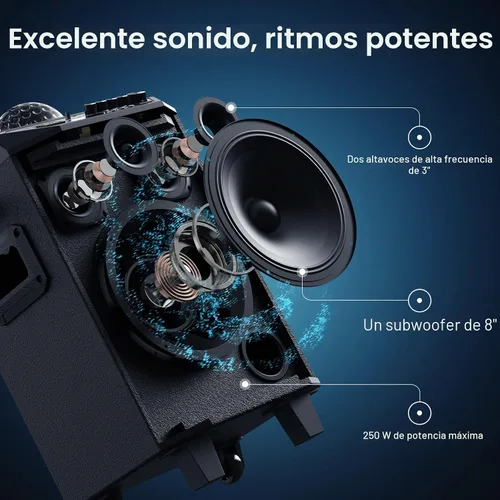 Vista 2 de Máquina de karaoke inalámbrica para adultos, sistema PA TONOR portátil con Bluetooth, altavoz para cantar con dos micrófonos inalámbricos, bola
