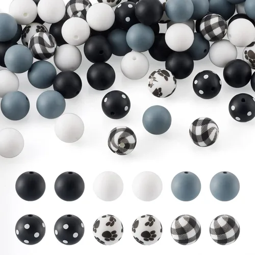 Vista 27 de FASHEWELRY Kit de cuentas de silicona para hacer llaveros, cuentas de silicona redondas hexagonales de 0.59 pulgadas a granel con hilo elástico