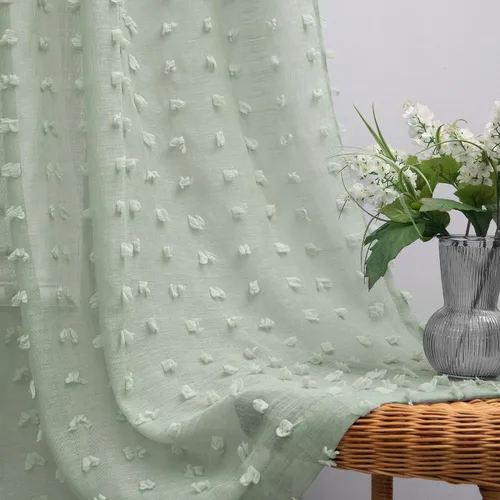 Vista 32 de Cortinas negras KOUFALL de 45 pulgadas de largo para ventana de cocina, cortinas transparentes con pompones y textura de encaje bohemio con bolsillo