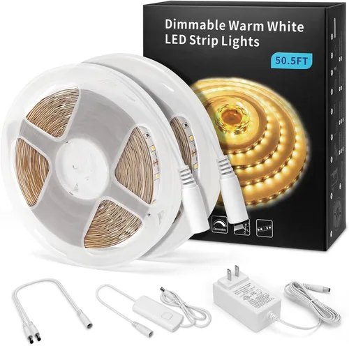 Vista 10 de MYPLUS - Tira de luces LED de color blanco, 16.4 pies, luz diurna blanca de 6000 K, cinta de luces LED con 700 lúmenes regulables y 300 LEDs, tira