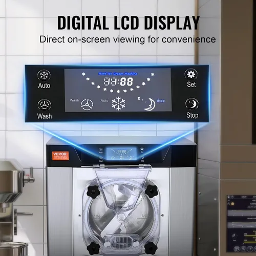 Vista 5 de VEVOR Máquina Comercial para Hacer Helados, Rendimiento de 12 L/H, 1713W Máquina para Helados Duros de Un Solo Sabor de Encimera, Cilindro de Acero