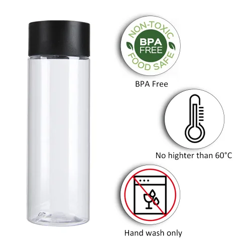 Vista 3 de zmybcpack Paquete de 24 botellas de plástico PET transparente de 10 onzas (10.1 fl oz) con tapas negras, botellas de plástico para batidos ideales