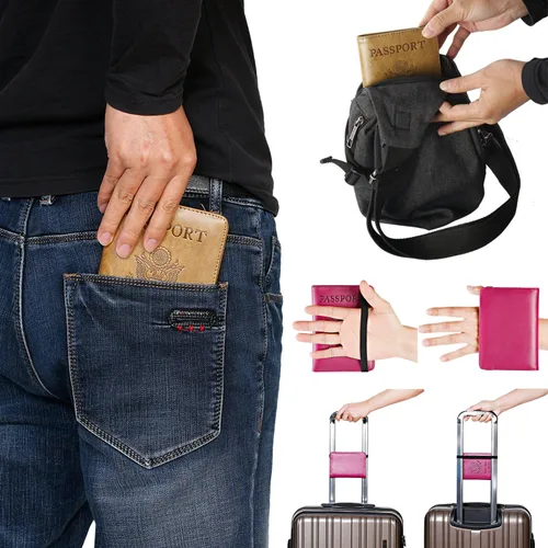 Vista 6 de Funda para pasaporte con bloqueo RFID de piel, organizador de documentos de viaje), passport cover