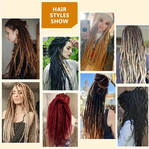 Vista 6 de Kraler Extensiones de Rastas Azules de Doble Extremo de 18 Pulgadas, 20 Hebras Sintéticas DE Extensiones de Rastas Hechas a Mano, Estilo de Rastas