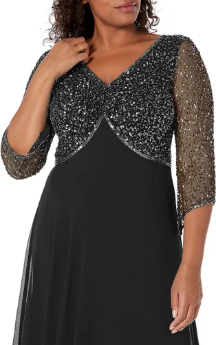 Vista 3 de J Kara Vestido largo de manga 3/4 con cuello en V y cuentas para mujer Negro/Arma/Mercurio