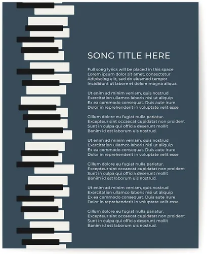 Vista 12 de Piano Keys Custom Songs Lyric Wall Art Print, Personalized Music Poster Blue 11x14" Black Frame