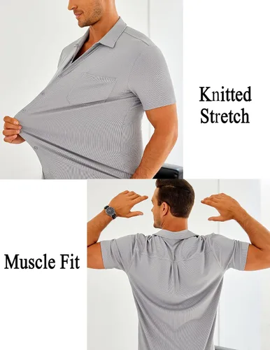 Vista 3 de COOFANDY Men's Short Sleeve Wrinkle Free Knit Shirts Causal Button Down Summer Elastic Muscle Fit Shirt