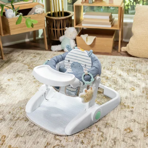 Vista 9 de Ingenuity Prop Spot Asiento de Piso para Aprender a Sentarse para Bebé, Bandeja Removible, 2 Juguetes Enlazables, Estera para Tiempo de Barriga Casi