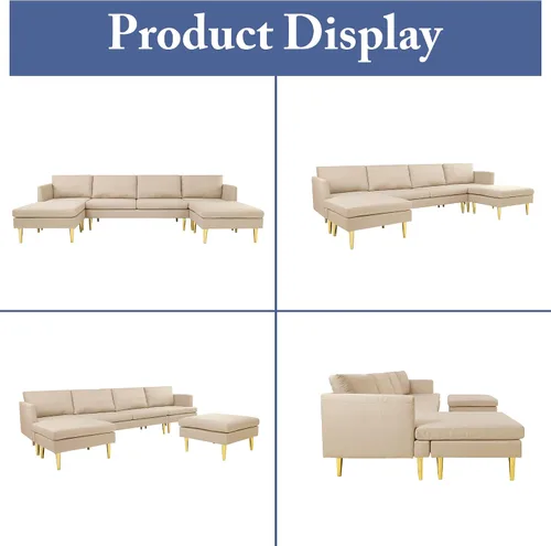 Vista 7 de Sofá modular en forma de U, moderno juego de sofá modular convertible de 4 asientos con diván reversible, otomana y almohadas para sala de estar