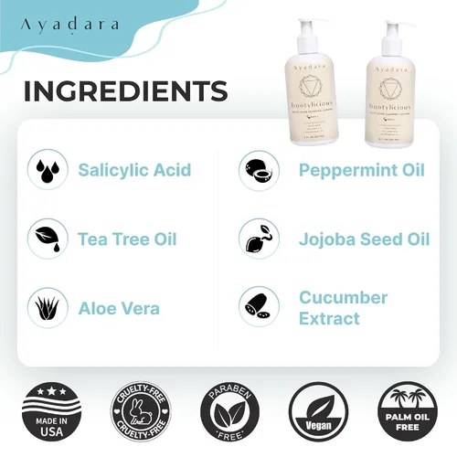 Vista 7 de Loción y crema para eliminar el acné de glúteos, 8 onzas con ácido salicílico, crema suavizante para glúteos y loción limpiadora para mujeres