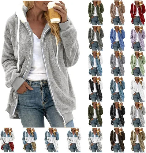 Vista 6 de Chaquetas para mujer, abrigos de lana de cordero, abrigo acolchado de piel esponjosa, abrigo cálido