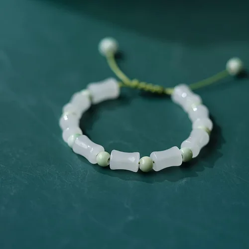 Vista 5 de Pulsera de bambú ajustable de cuerda de mano de piedra natural, pulsera de cuentas de piedra de moda para mujer, 3, Sin gemas.