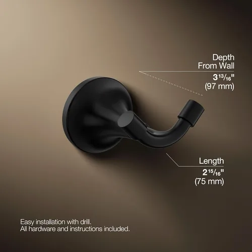 Vista 4 de Kohler 27427-BL Tone - Gancho para bata, negro mate