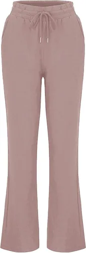 Vista 6 de PANOEGSN Pantalones de lino para mujer, de cintura alta, de algodón, rectos, con cordón, casuales, holgados, con bolsillos