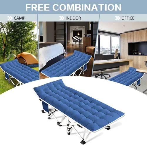 Vista 6 de Paquete de 2 catres de camping con colchón, catres cómodos para catres de dormir para adultos, cama plegable de doble capa Oxford, fácil