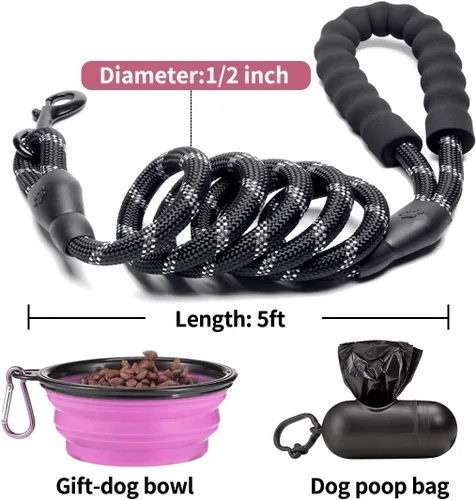 Vista 4 de COOYOO - Conjunto de 2 correas para perro de 5 pies, de alta resistencia, cómodo mango acolchado, correa reflectante para perros medianos y grandes