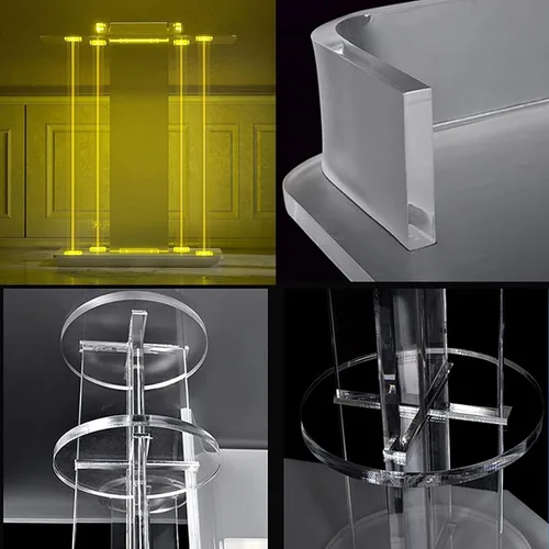 Vista 5 de Mesa de púlpito rodante, podio acrílico transparente con ruedas, atril LED púlpito con ruedas, mesa de invitados de recepción, escritorio