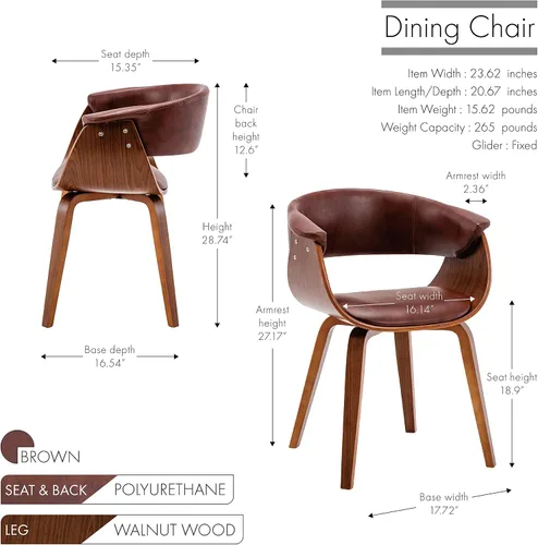 Vista 2 de Porthos Home Meir Silla de comedor con respaldo ergonómico curvado y asiento en tapicería de poliuretano resistente al agua y a las manchas, patas