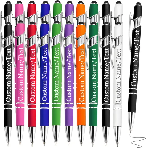 Vista 43 de Bolígrafos personalizados con nombre, paquete de 10 bolígrafos personalizados a granel, bolígrafo de tinta negra grabada con punta de lápiz óptico