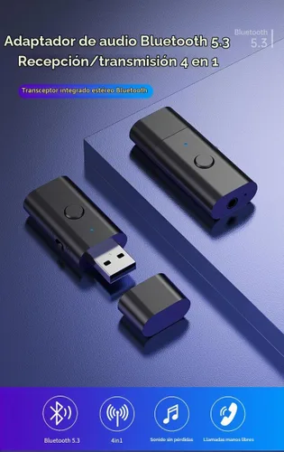 Vista 2 de 5.3 transceptor 2 en 1 receptor BT, adaptador Bluetooth USB, adaptador de audio inalámbrico, baja latencia, alimentación por USB para PC