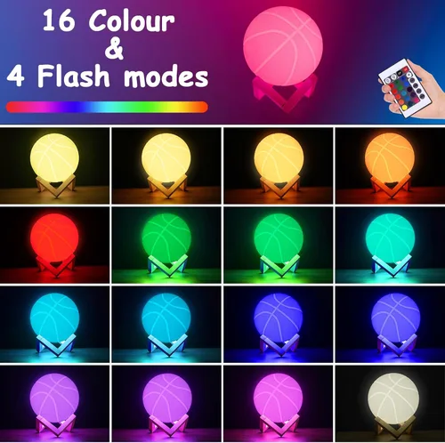 Vista 2 de Luz nocturna de baloncesto, regalos para papás y hombres aficionados al baloncesto, lámpara de habitación con control remoto, 16 colores cambiantes