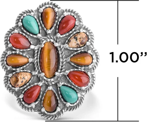 Vista 4 de Anillo con diseño de ojo de tigre, jaspe y cornalina de plata de ley americana, tamaño 5 a 10
