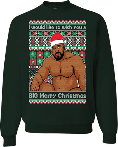 Vista 30 de wild custom apparel Suéter feo de Navidad a la moda más reciente de la colección 3 sudadera de cuello redondo Negro