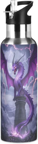 Vista 29 de Purple Dragon Botella de Agua para Niños Aislada Deportiva al Vacío de Acero Inoxidable con Tapa de Pajita y Asa 20 oz a001
