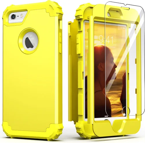 Vista 20 de IDweel Funda para iPhone 6S, funda para iPhone 6 con protector de pantalla, 3 en 1, resistente, absorción de impactos, cubierta de policarbonato