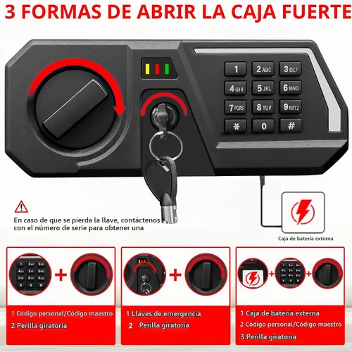 Vista 4 de Caja fuerte pequeña de 1.3 Cub para uso doméstico, a prueba de fuego y agua, caja de seguridad digital ignífuga con cerradura de combinación
