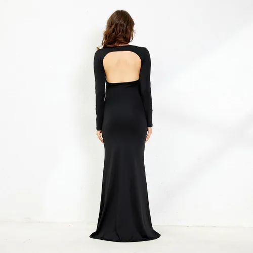 Vista 9 de AIFOTO Vestido de maternidad sexy expuesto vientre de manga larga sin espalda cuello cuadrado recortado vestidos de fotografía vestidos de sesión