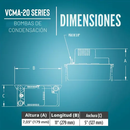 Vista 2 de Little Giant VCMA-20ULST - Bomba automática de eliminación de condensado de 115 voltios, 80 GPH, 1/30 HP para sistemas