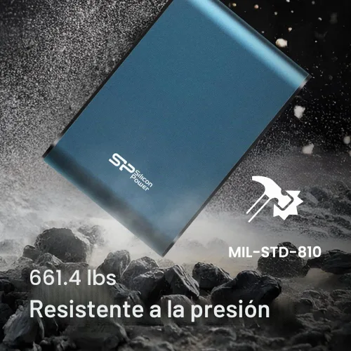 Vista 7 de Silicon Power - Armadura de disco duro externo portátil de 1 TB A80, resistente al agua USB 3.0 para PC, Mac, Xbox y PS4, color azul