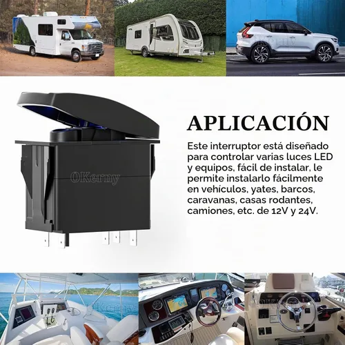 Vista 4 de Interruptor basculante con luz LED de barra, interruptor de palanca grabado con láser ENCENDIDO/APAGADO SPST de 5 pines 12V 24V cables de puente