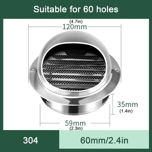 Vista 3 de Stainless Steel Chimney Cowl Cap,Round Wall Vent Outlet Cover,Range Hood Exhaust Pipe Air Outlet,Exterior Wall Windshield Rainproof Ventilating