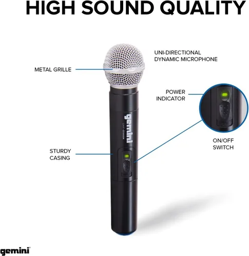 Vista 3 de Gemini UHF - Paquete de micrófonos inalámbricos profesionales de mano y de solapa, receptor de doble canal, largo alcance para presentaciones