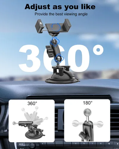 Vista 4 de Soporte de teléfono para automóvil con ventosa resistente, brazo de ajuste de metal para parabrisas, salpicadero, ventanas laterales, soportes